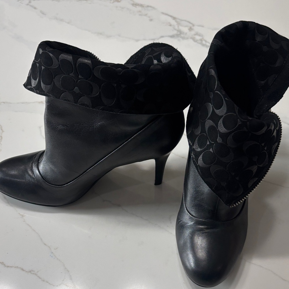 Coach Black Napa leather & SUEDE Heeled Ankle Booties. - Picture 12 of 17